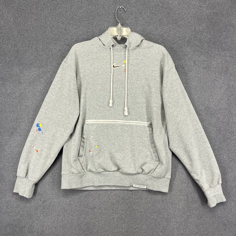 Nike Sweatshirt Mens Medium Gray Standard Issue Center Swoosh Embroider Hoodie